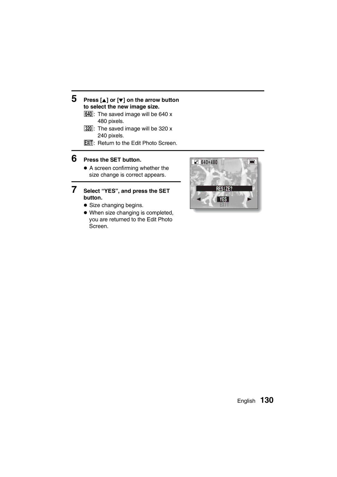 Sanyo VPC-MZ3GX, VPC-MZ3EX instruction manual Select YES, and press the SET button, Resize? Yes 