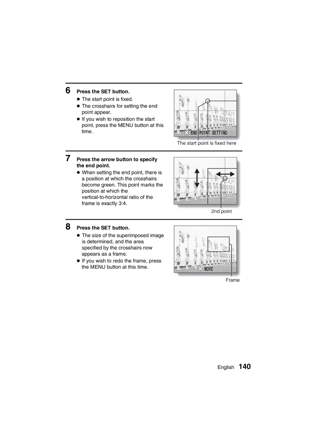 Sanyo VPC-MZ3EX, VPC-MZ3GX instruction manual Press the SET button, Press the arrow button to specify the end point 