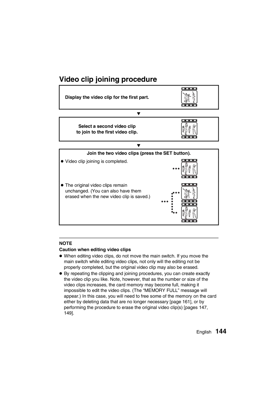 Sanyo VPC-MZ3EX, VPC-MZ3GX instruction manual Video clip joining procedure, Display the video clip for the first part 