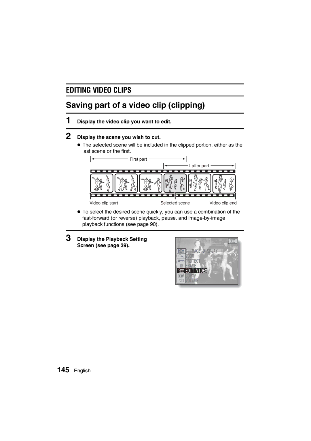 Sanyo VPC-MZ3GX, VPC-MZ3EX instruction manual Saving part of a video clip clipping, Editing Video Clips, Edit Video 