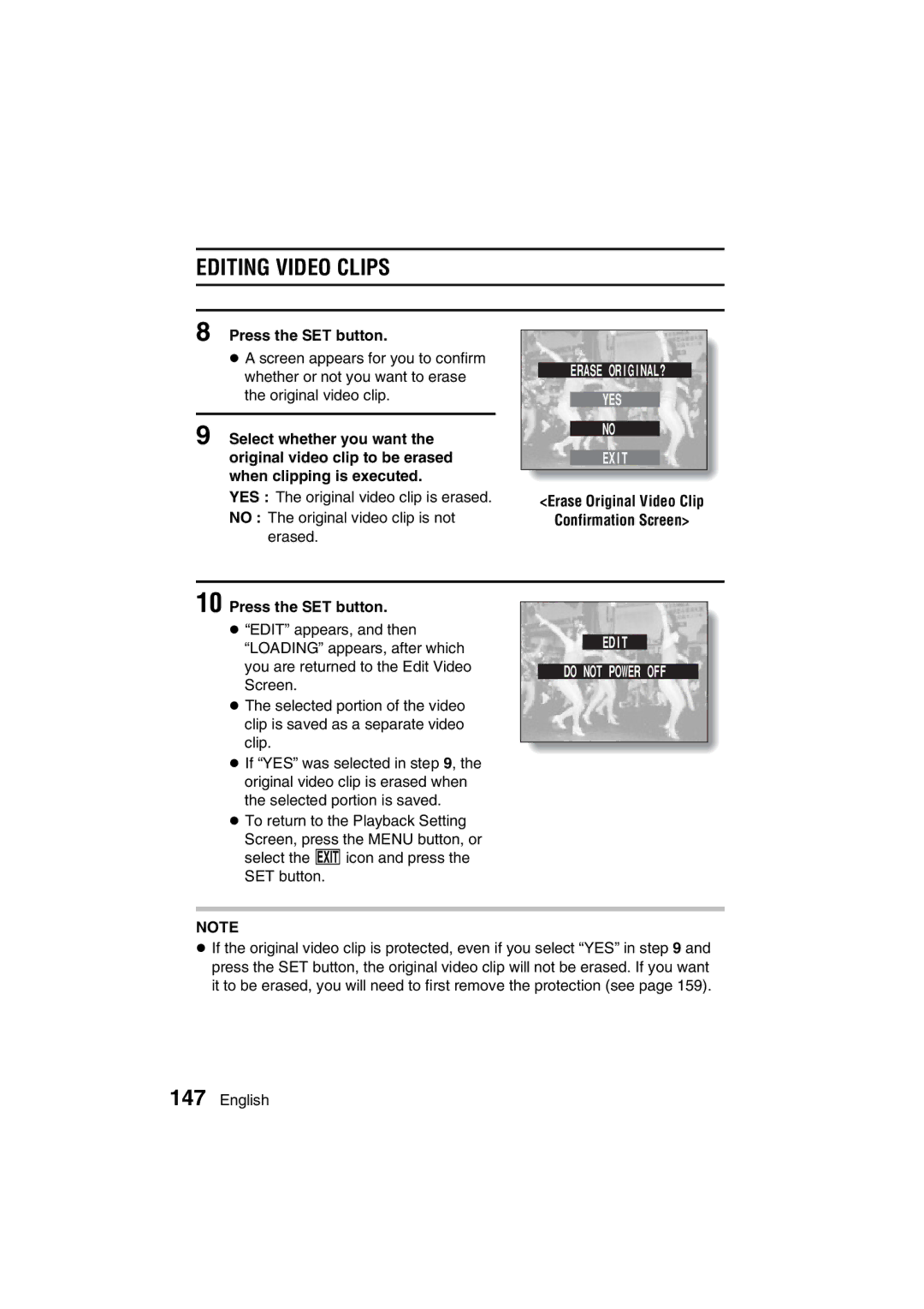 Sanyo VPC-MZ3EX, VPC-MZ3GX instruction manual Edit Do not Power OFF, Erase ORIGINAL? YES Exit 