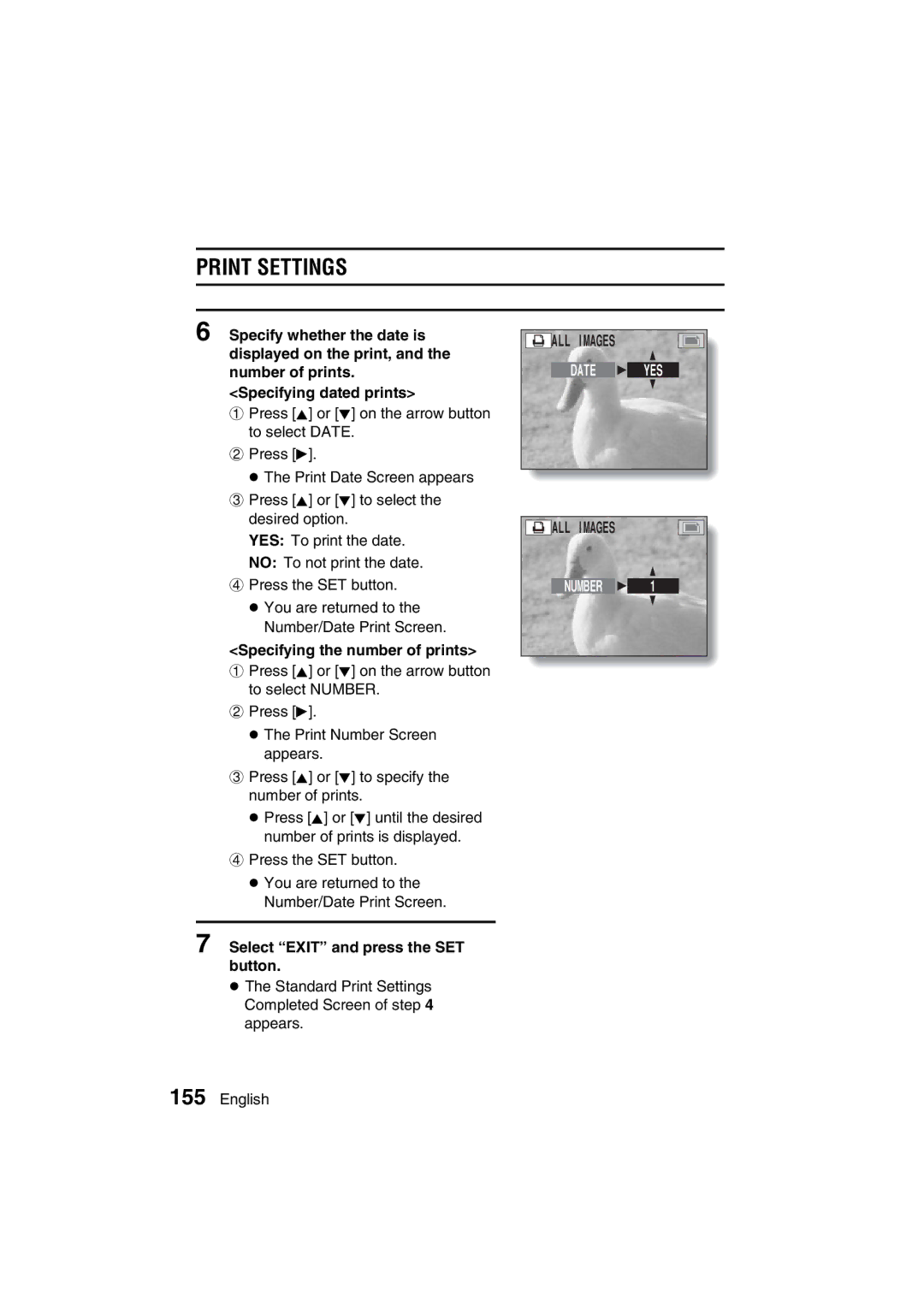 Sanyo VPC-MZ3EX, VPC-MZ3GX instruction manual Specifying the number of prints, Select Exit and press the SET button 