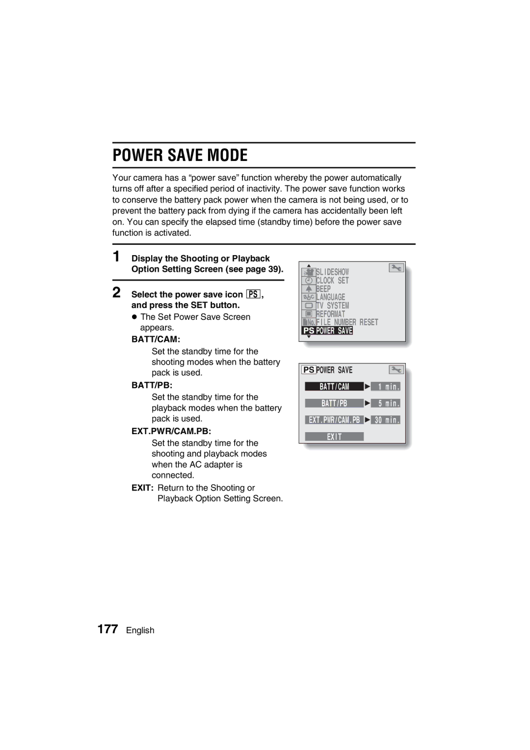 Sanyo VPC-MZ3EX, VPC-MZ3GX instruction manual Power Save Mode, Select the power save icon é, and press the SET button 