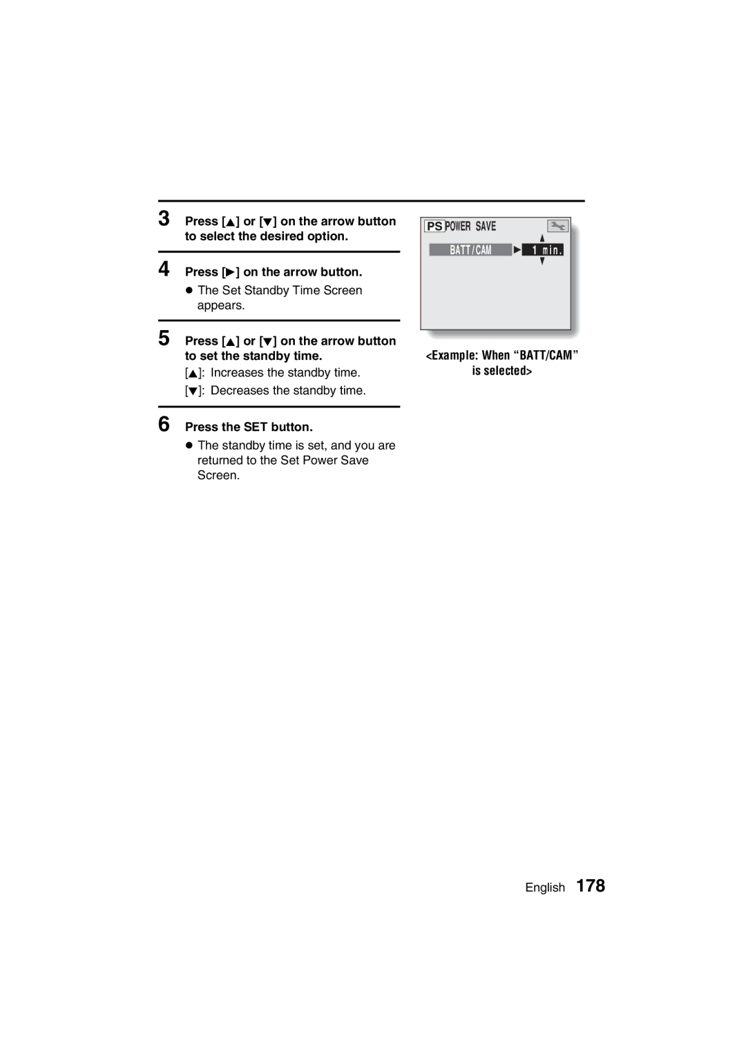 Sanyo VPC-MZ3GX, VPC-MZ3EX instruction manual Press j or l on the arrow button to set the standby time, Is selected 