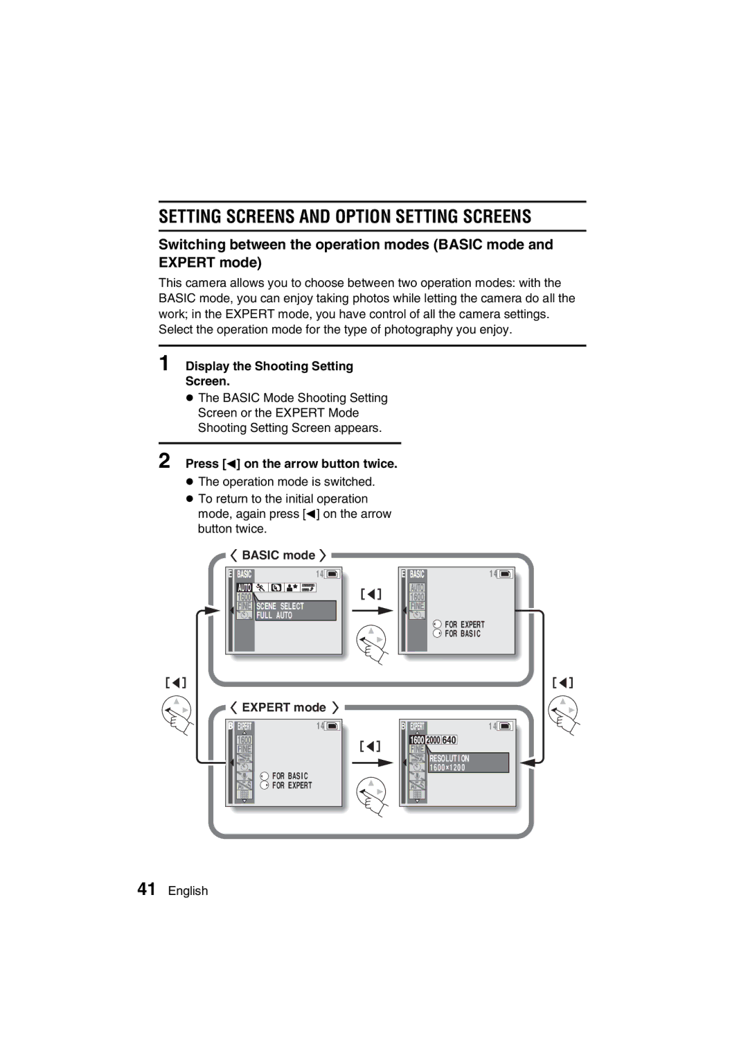 Sanyo VPC-MZ3EX, VPC-MZ3GX Setting Screens and Option Setting Screens, Display the Shooting Setting Screen, Expert mode 