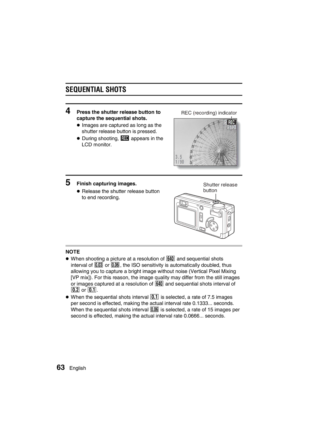 Sanyo VPC-MZ3EX, VPC-MZ3GX instruction manual Sequential Shots, Finish capturing images 