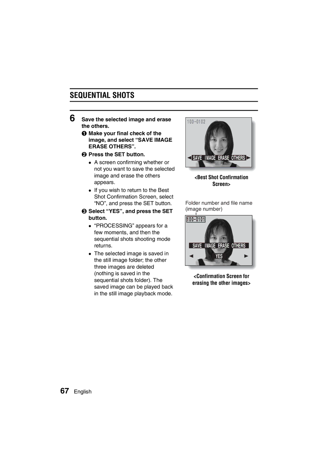 Sanyo VPC-MZ3GX, VPC-MZ3EX instruction manual Select YES, and press the SET button, Best Shot Confirmation Screen 