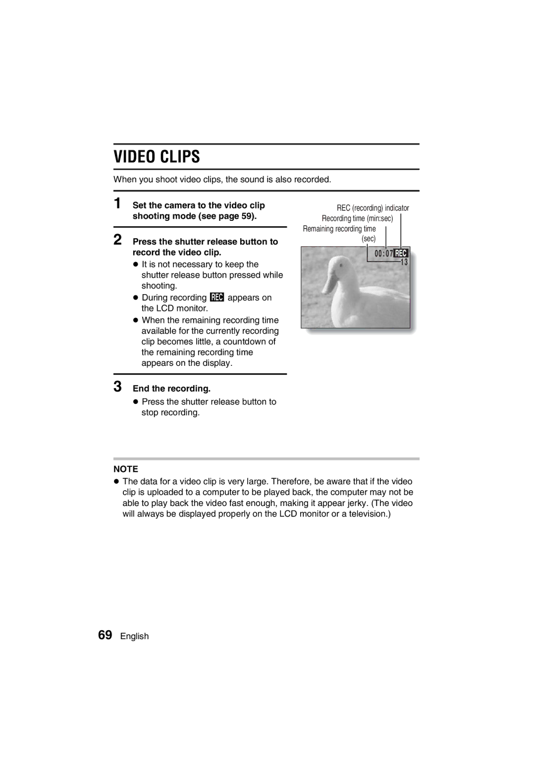 Sanyo VPC-MZ3EX, VPC-MZ3GX instruction manual Video Clips, End the recording 