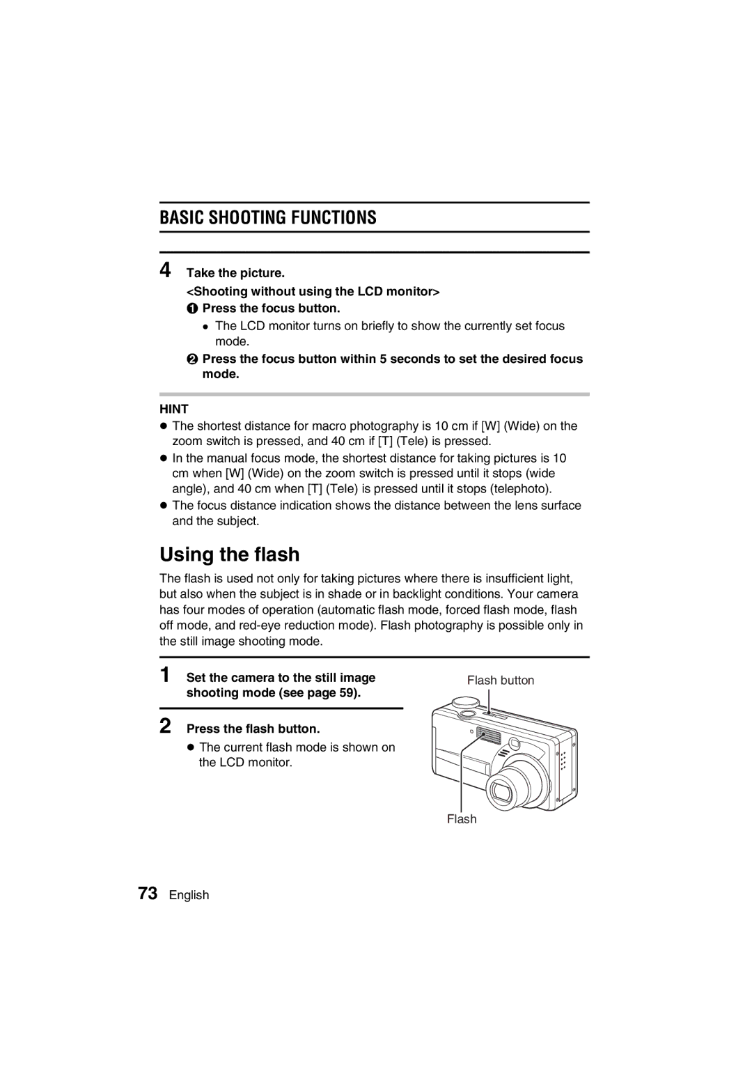 Sanyo VPC-MZ3GX, VPC-MZ3EX instruction manual Using the flash, Basic Shooting Functions, Set the camera to the still image 