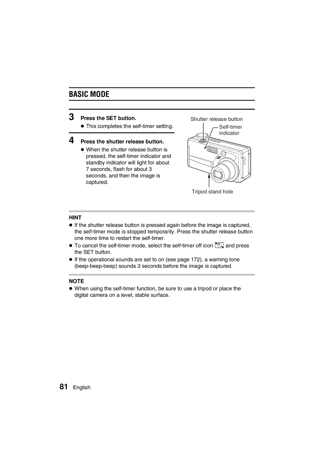 Sanyo VPC-MZ3EX, VPC-MZ3GX instruction manual This completes the self-timer setting 