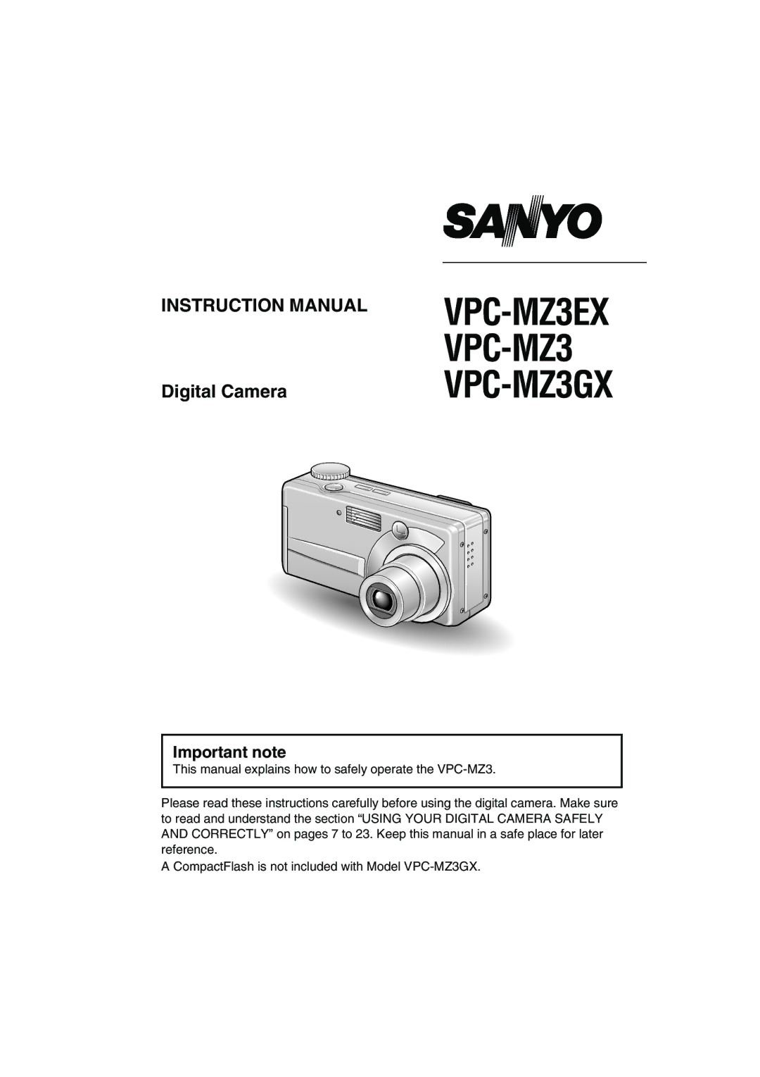 Sanyo instruction manual VPC-MZ3EX VPC-MZ3 VPC-MZ3GX 