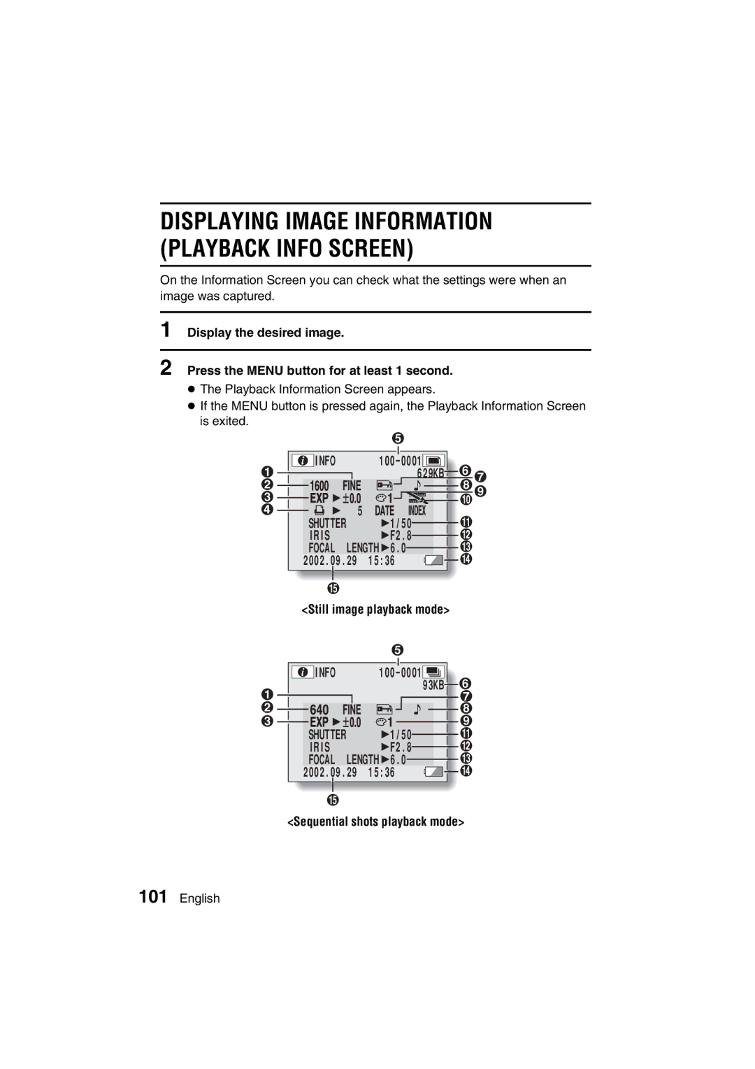 Sanyo VPC-MZ3GX instruction manual Displaying Image Information Playback Info Screen 