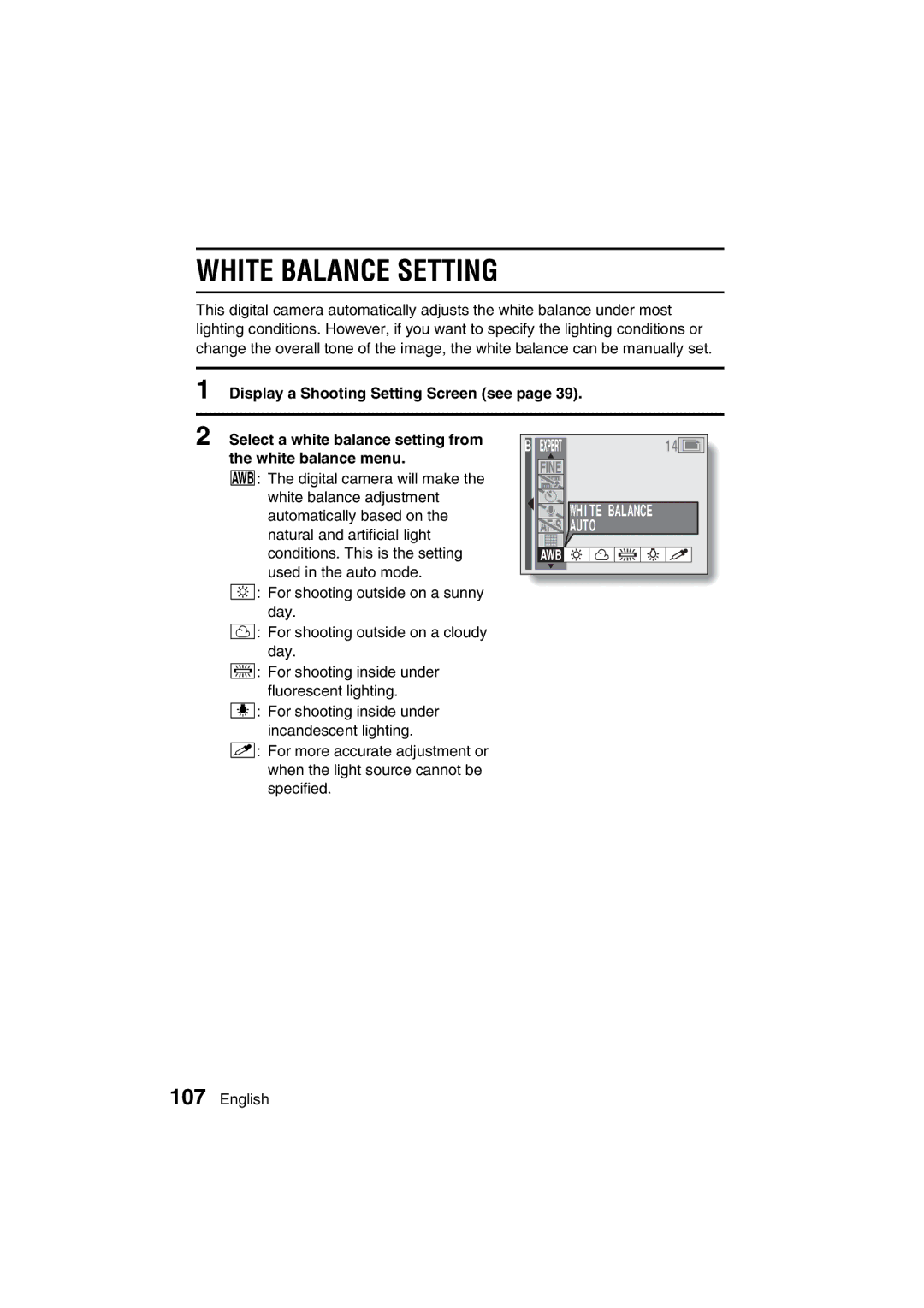 Sanyo VPC-MZ3GX instruction manual White Balance Setting, Auto 