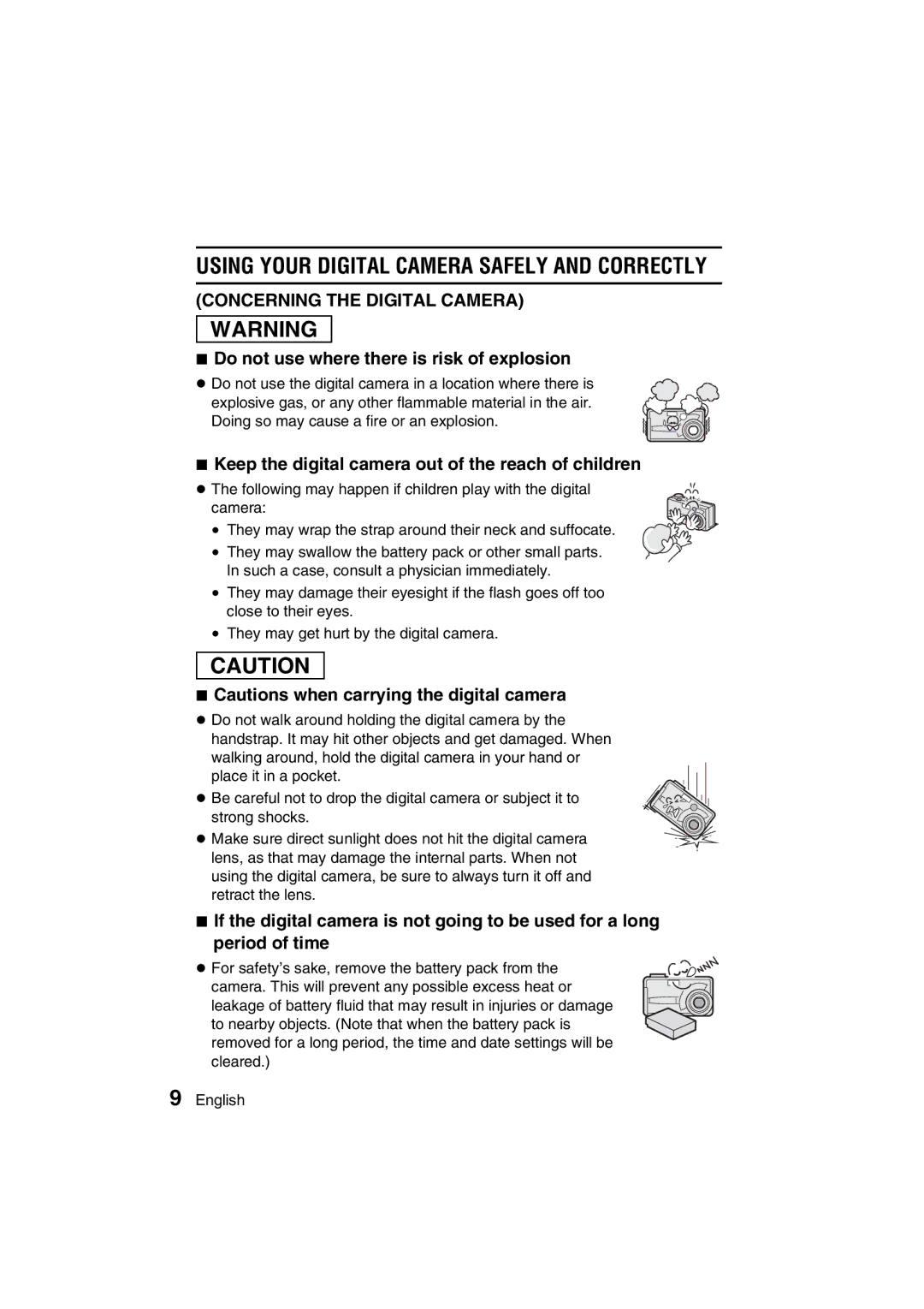 Sanyo VPC-MZ3GX Do not use where there is risk of explosion, Keep the digital camera out of the reach of children 