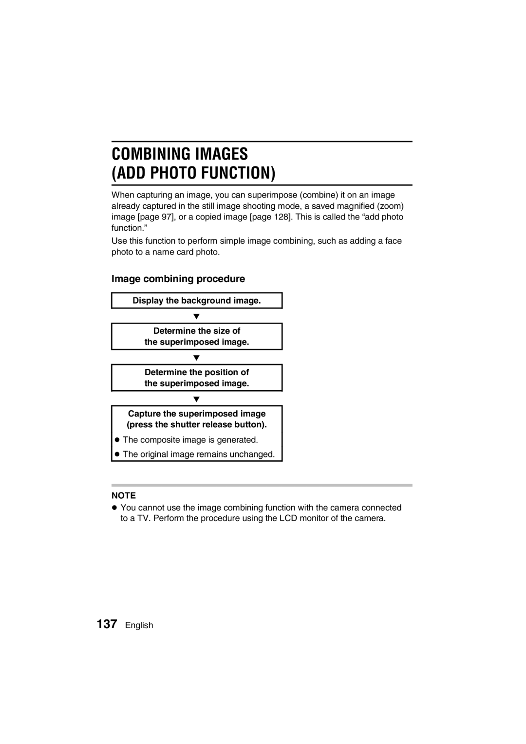 Sanyo VPC-MZ3GX instruction manual Combining Images ADD Photo Function, Image combining procedure 