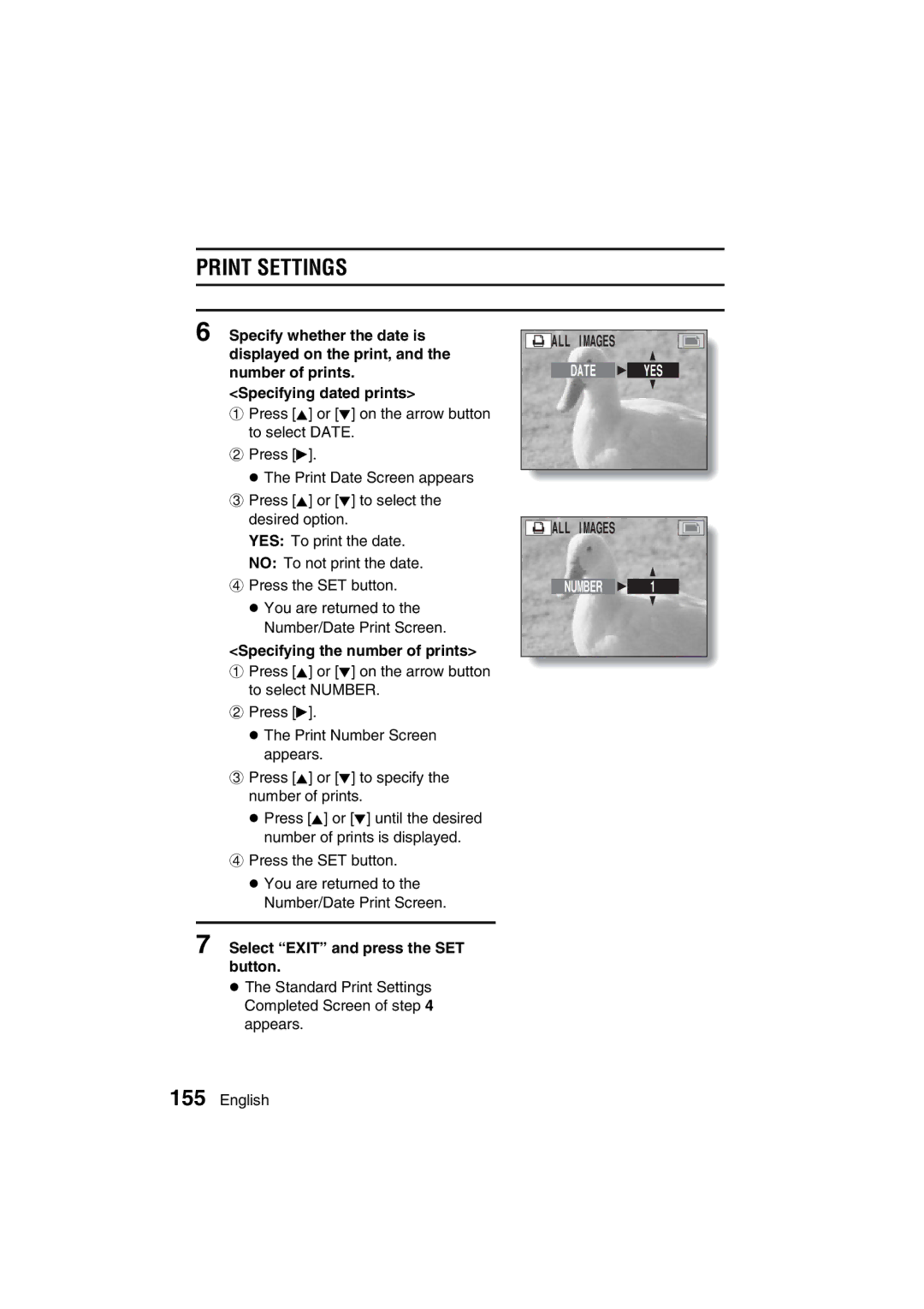 Sanyo VPC-MZ3GX instruction manual Specifying the number of prints, Select Exit and press the SET button 