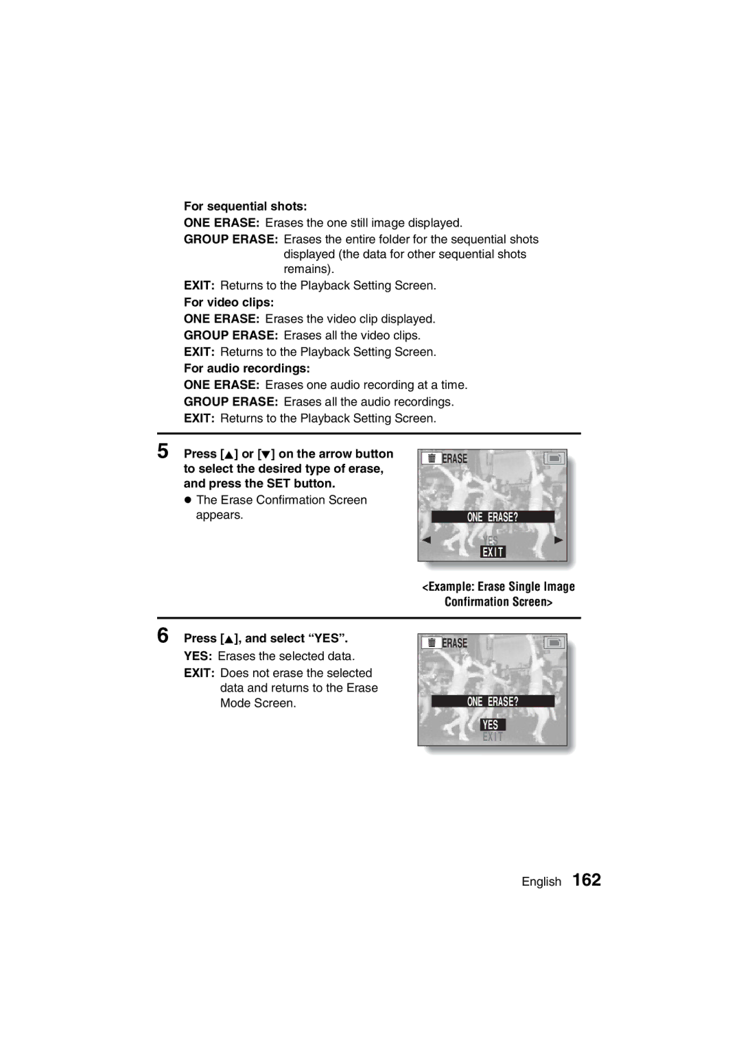 Sanyo VPC-MZ3GX instruction manual For sequential shots, For video clips, For audio recordings, One Erase? 