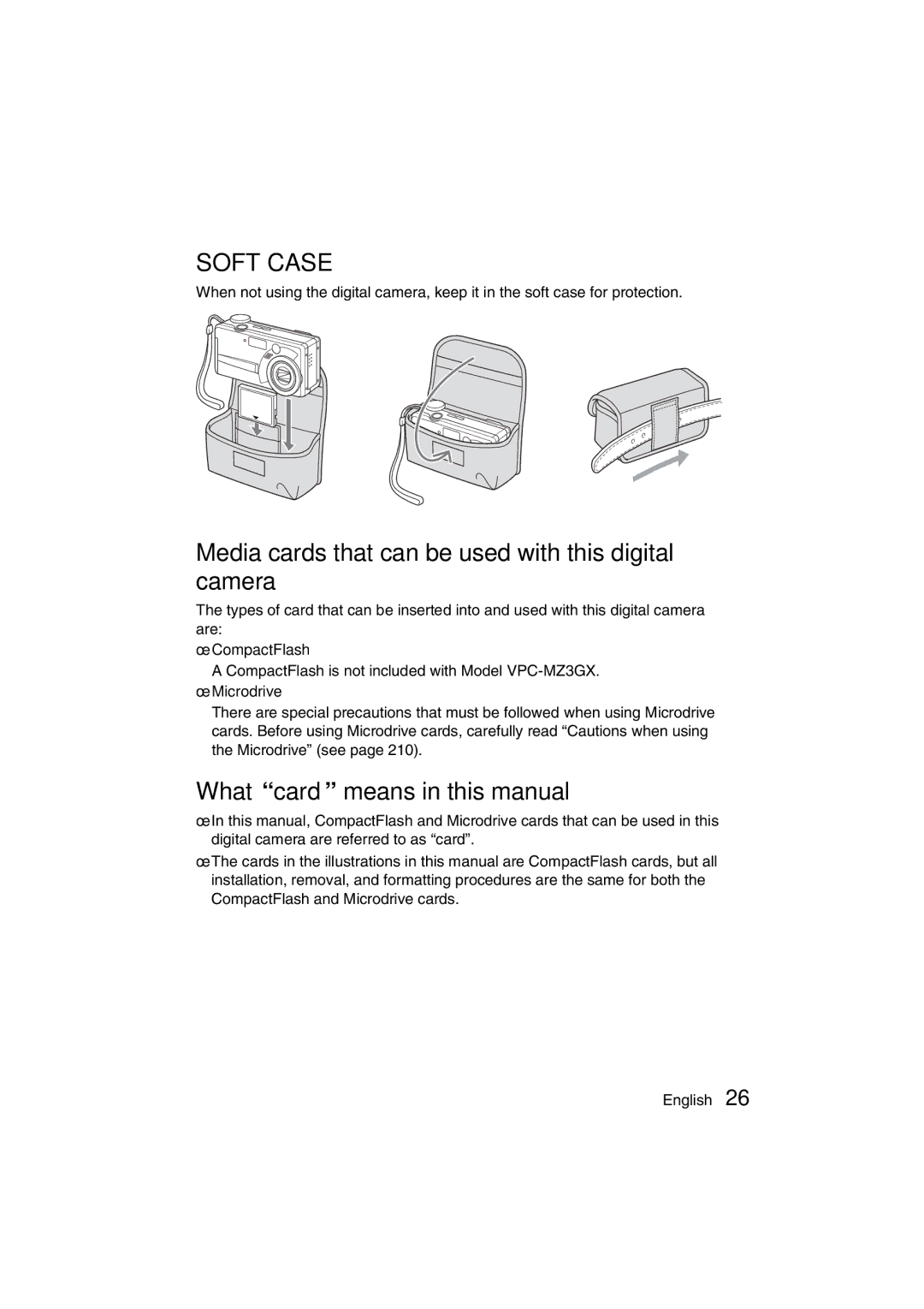 Sanyo VPC-MZ3 Media cards that can be used with this digital camera, What card means in this manual, CompactFlash 