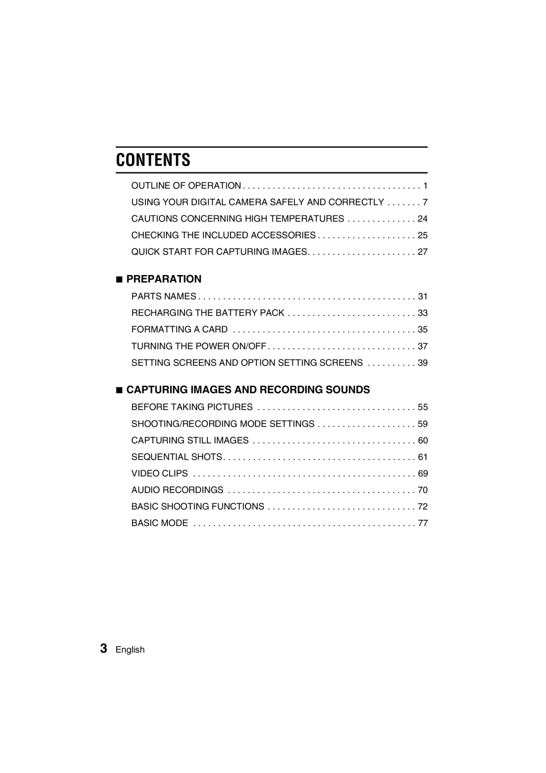 Sanyo VPC-MZ3GX instruction manual Contents 