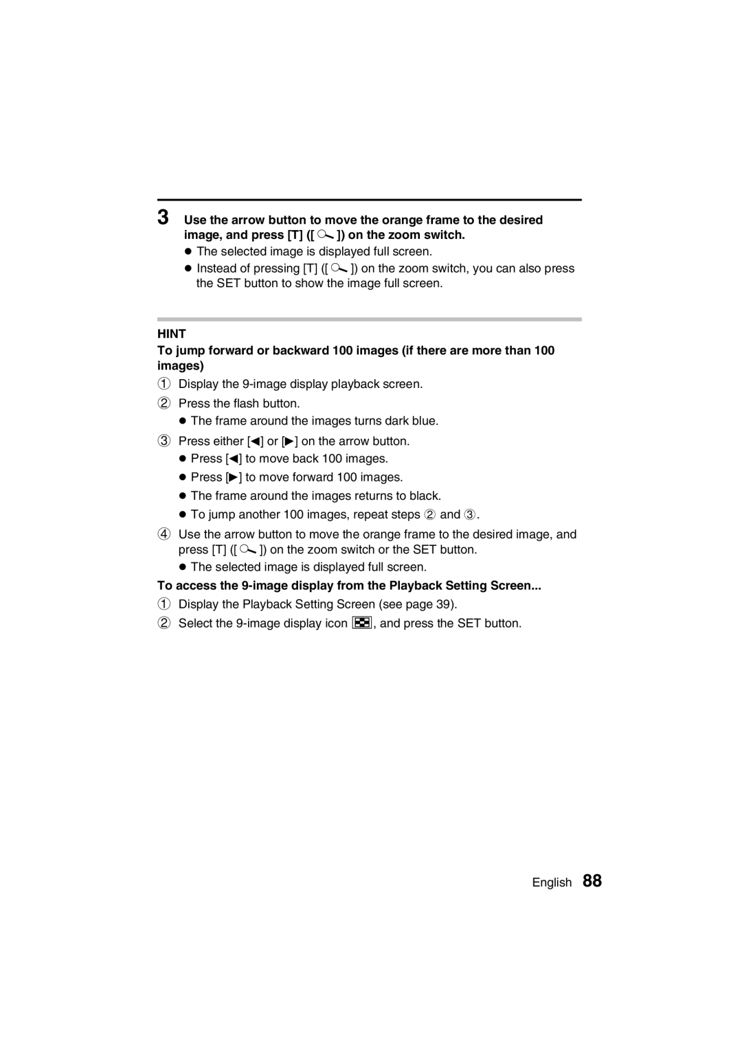 Sanyo VPC-MZ3GX instruction manual Hint 