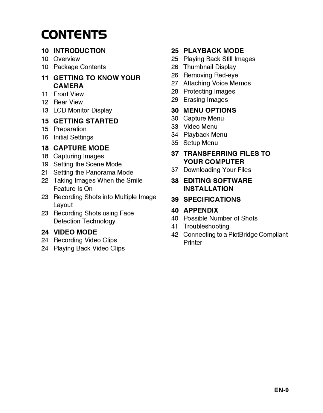 Sanyo VPC-S1085 instruction manual Contents 