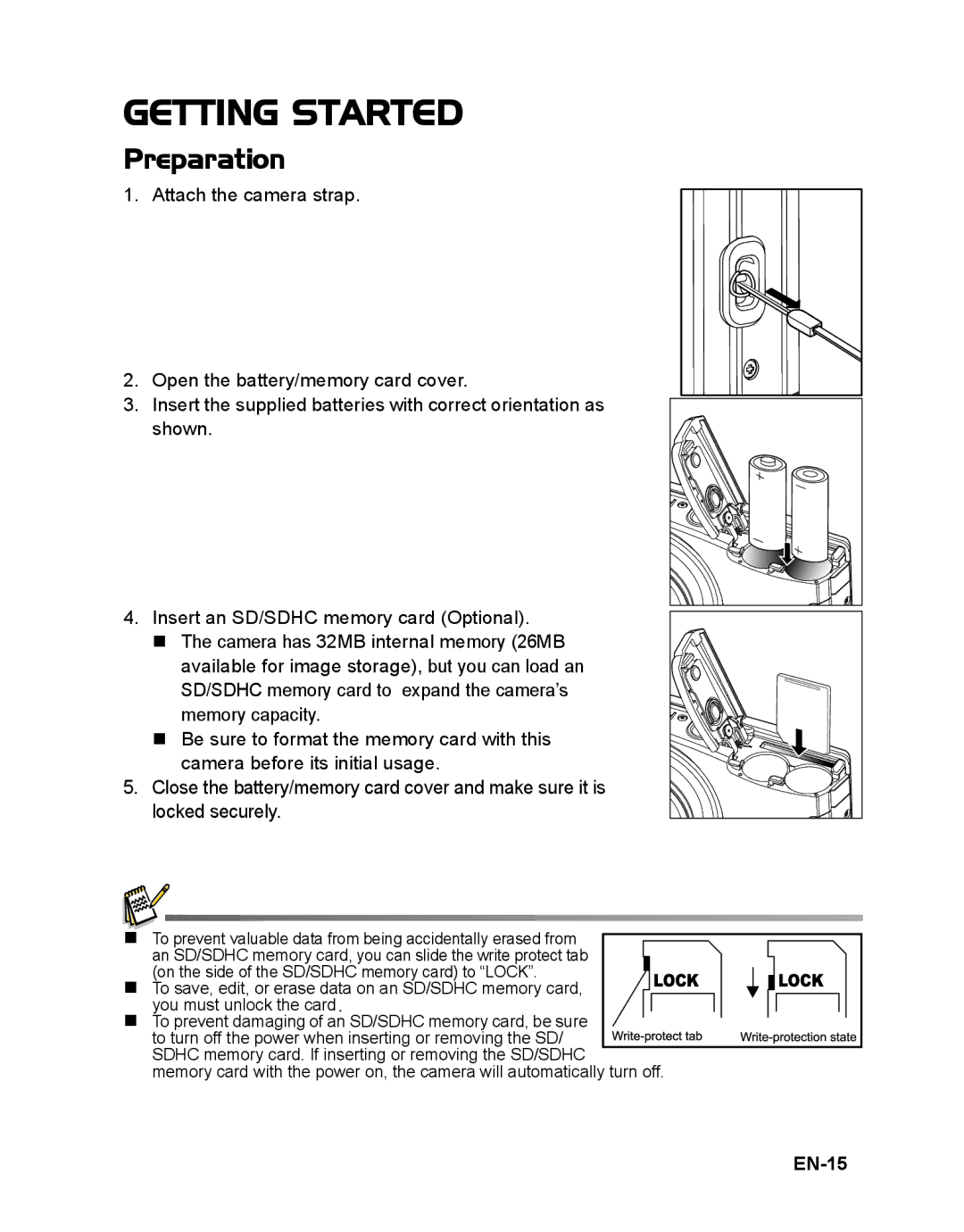 Sanyo VPC-S1085 instruction manual Getting Started, Preparation, EN-15 