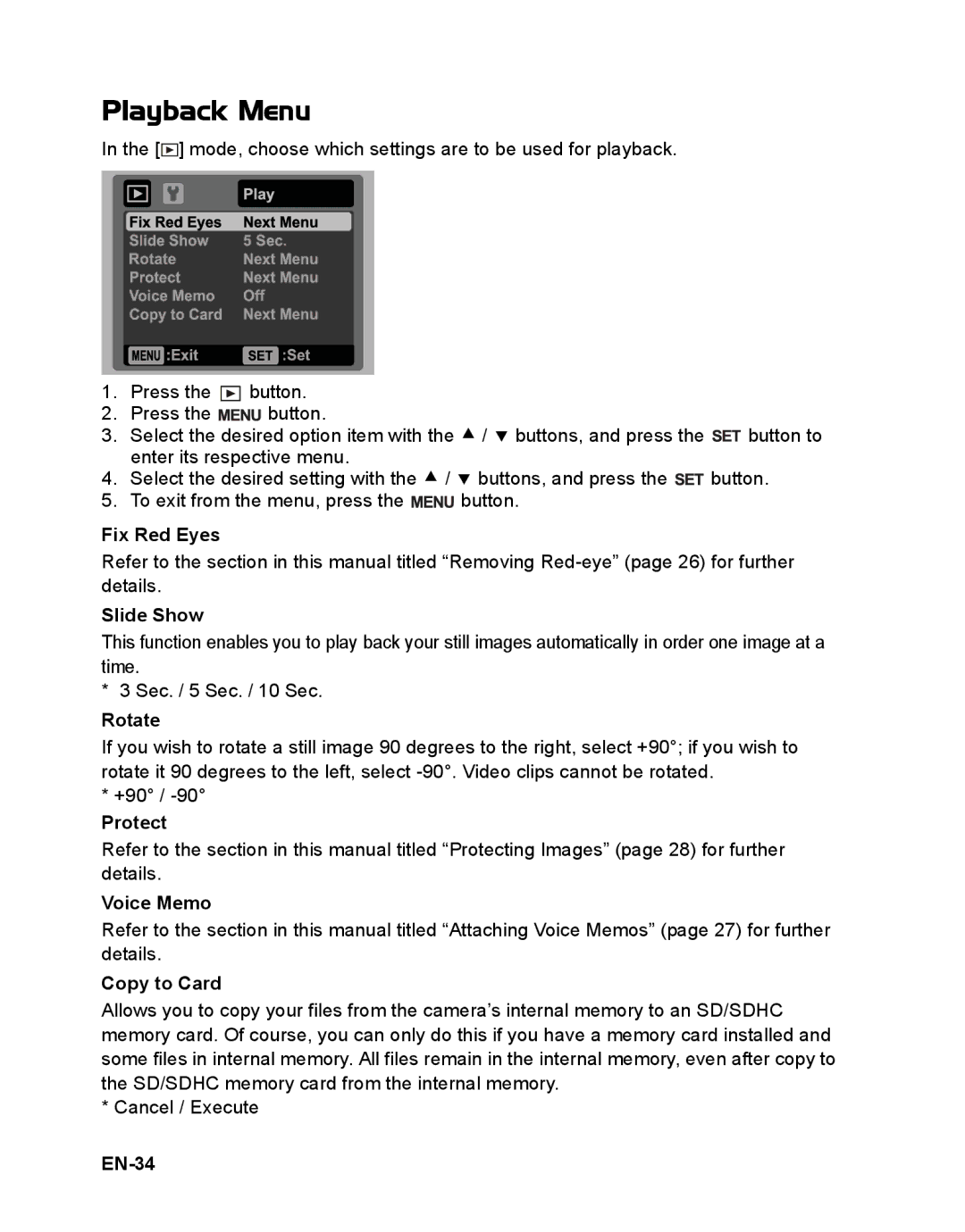 Sanyo VPC-S1085 instruction manual Playback Menu 