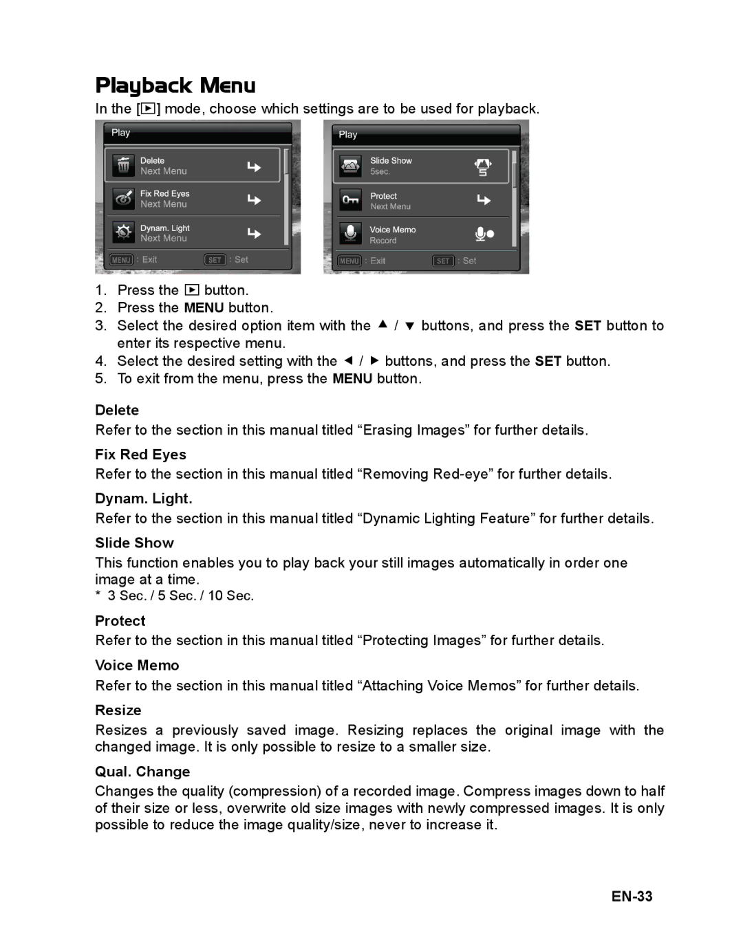 Sanyo VPC-S1415 manual Playback Menu 