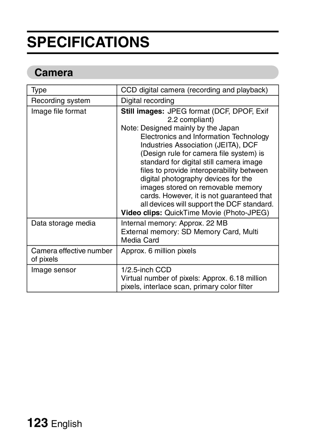 Sanyo VPC-S60 instruction manual Specifications, Camera 