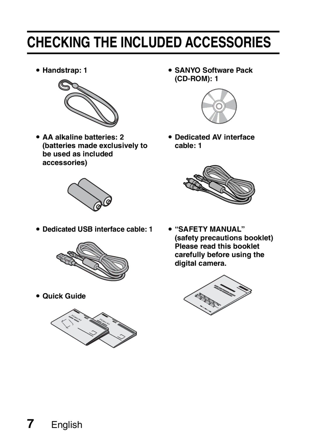 Sanyo VPC-S60 instruction manual Checking the Included Accessories 