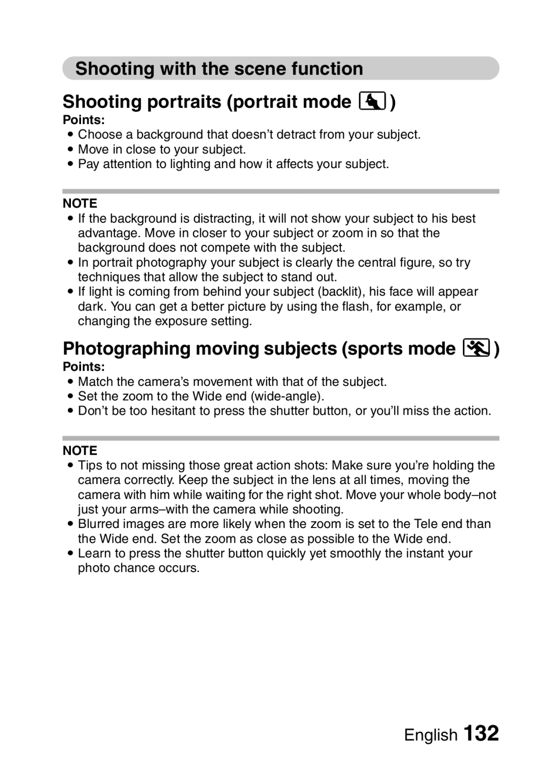 Sanyo VPC-S60 instruction manual Photographing moving subjects sports mode Y, Points 