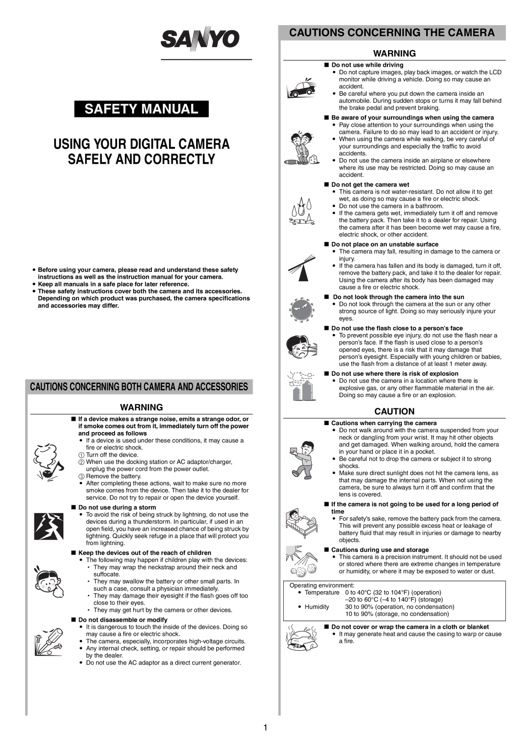 Sanyo VPC-S60 Do not use during a storm, Keep the devices out of the reach of children, Do not disassemble or modify 