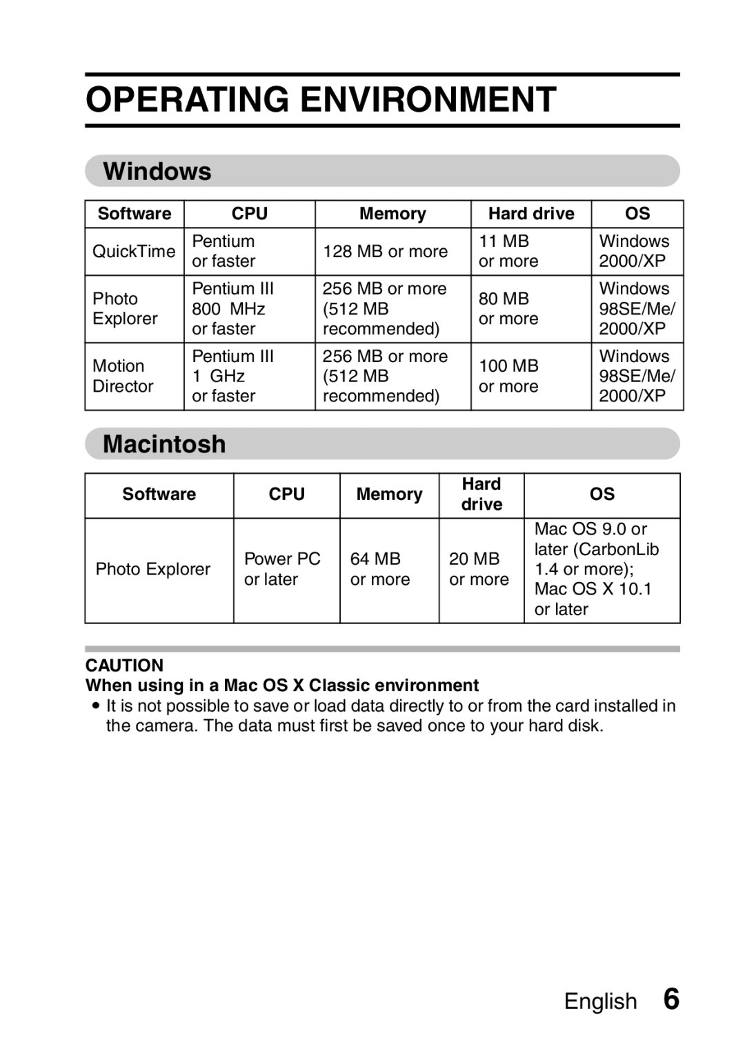 Sanyo VPC-S60 instruction manual Operating Environment, Windows, Macintosh 