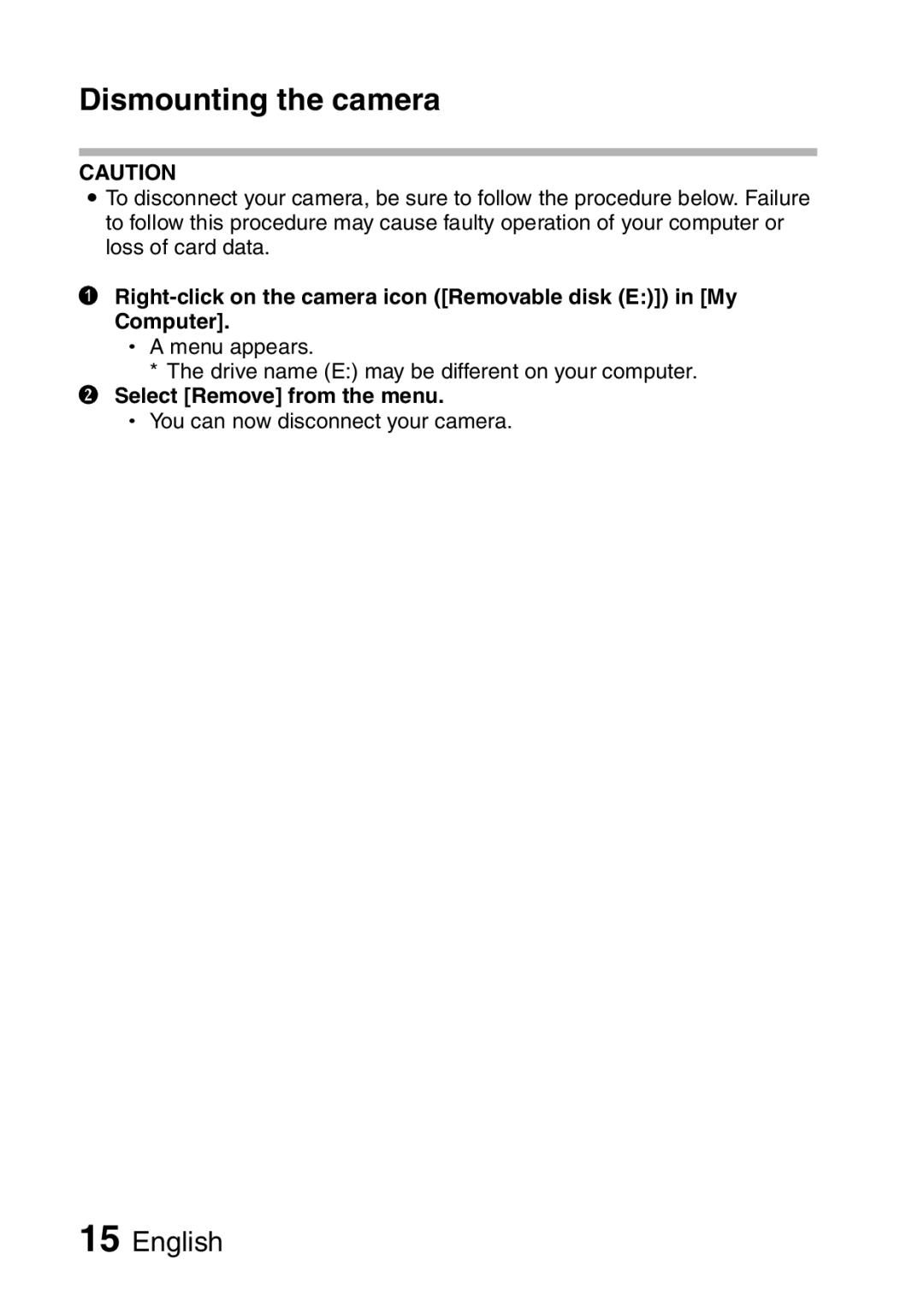 Sanyo VPC-S60 instruction manual Dismounting the camera, Select Remove from the menu 