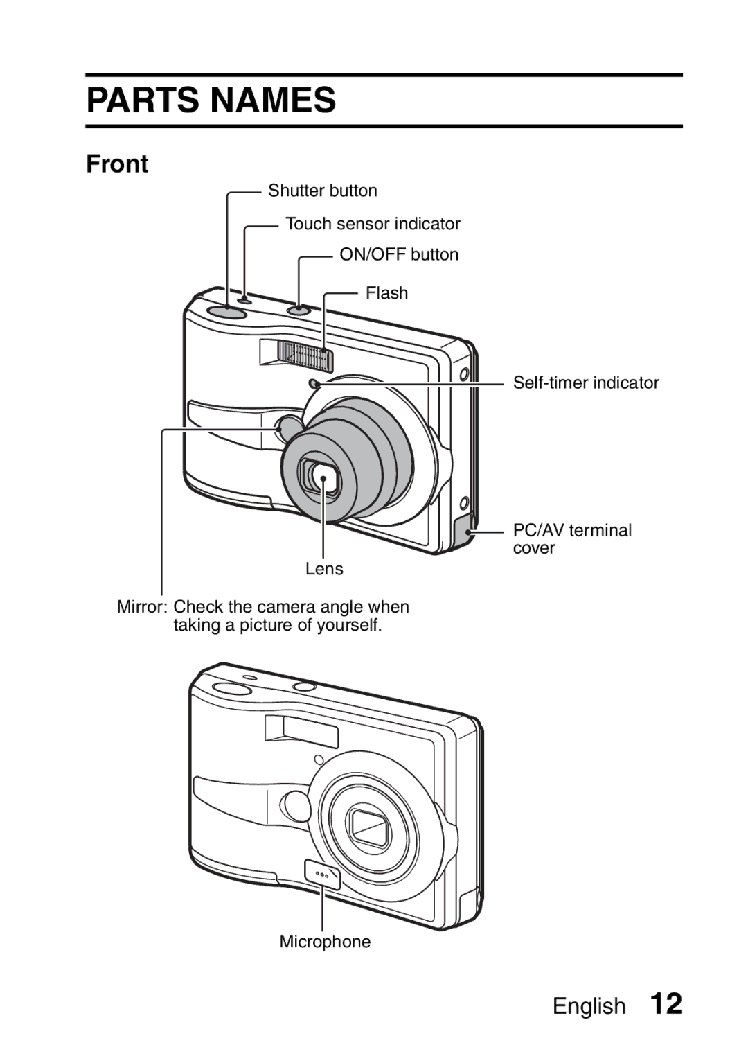 Sanyo VPC-S60 instruction manual Parts Names, Front 