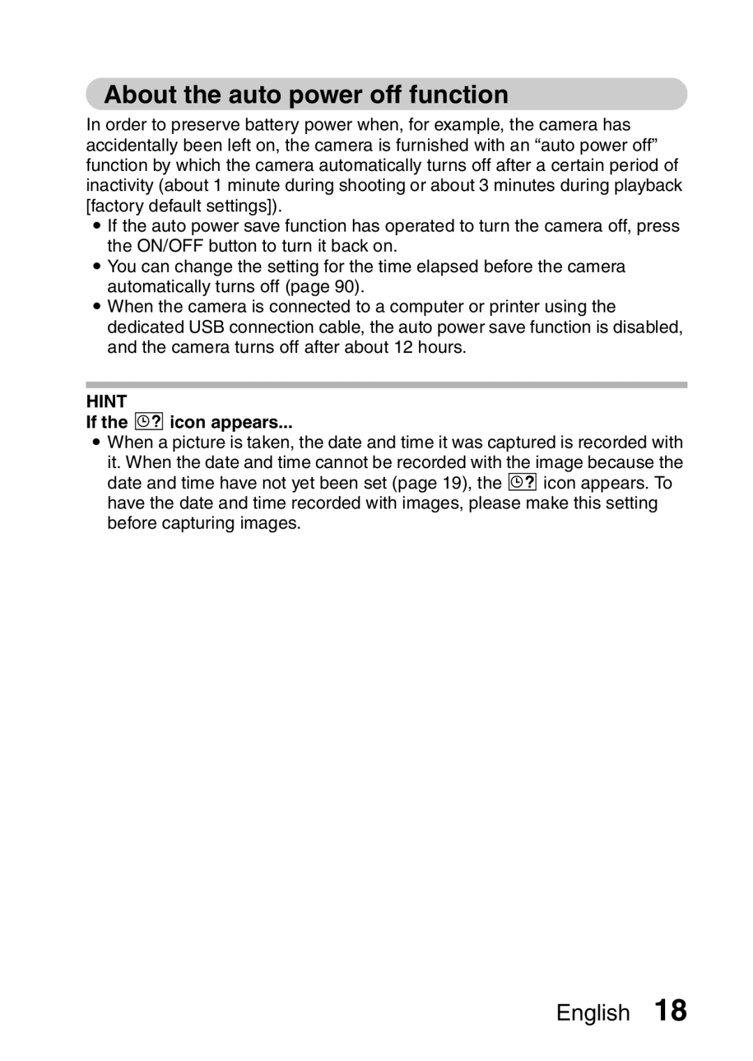 Sanyo VPC-S60 instruction manual About the auto power off function, If the K icon appears 