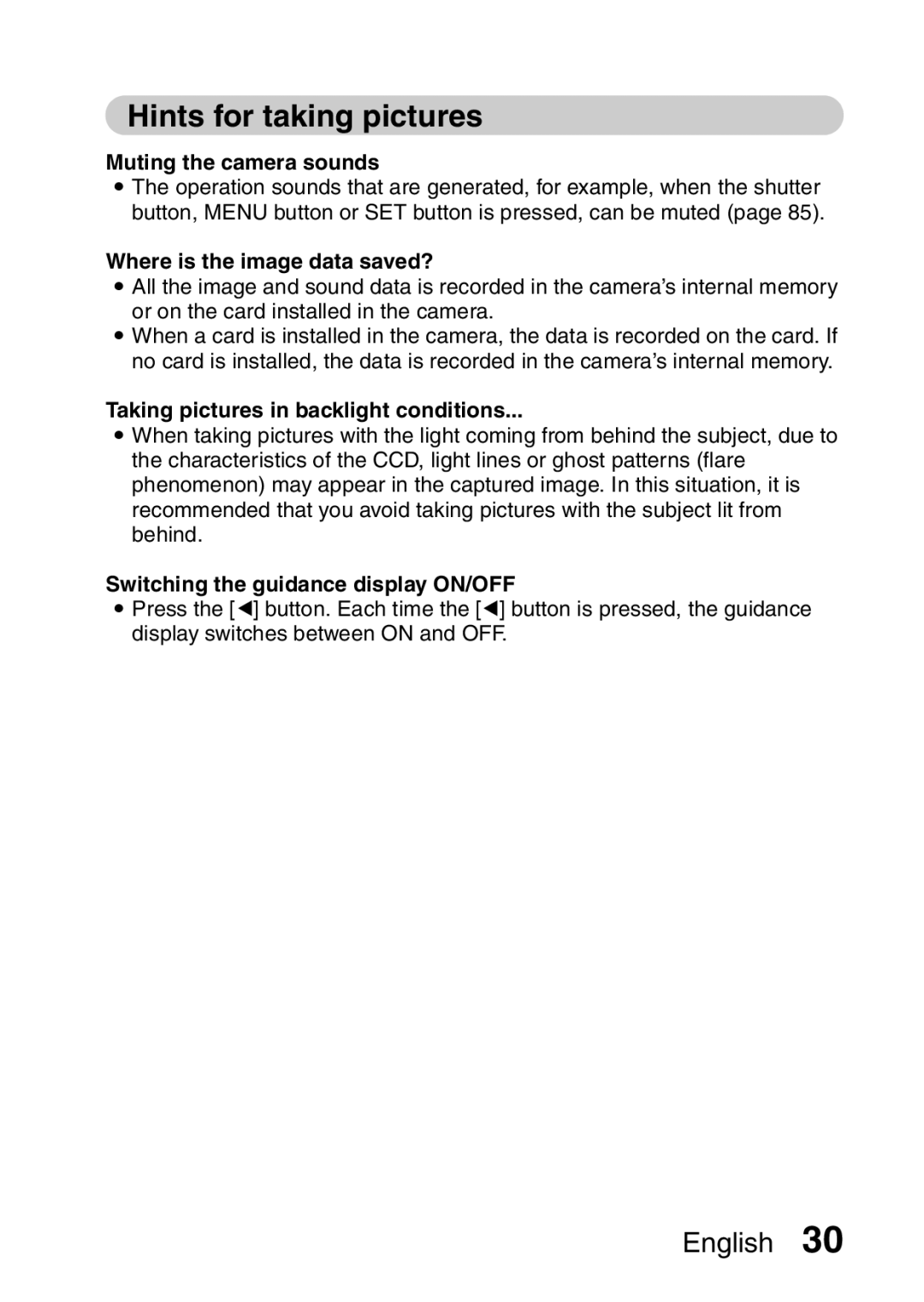 Sanyo VPC-S60 instruction manual Hints for taking pictures, Muting the camera sounds, Where is the image data saved? 