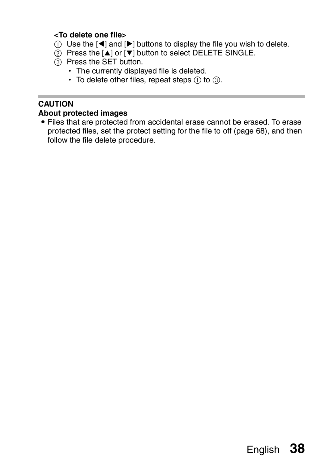 Sanyo VPC-S60 instruction manual To delete one file, About protected images 