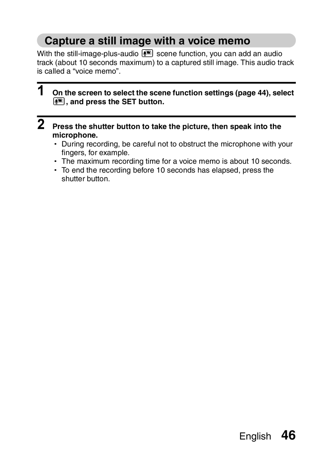 Sanyo VPC-S60 instruction manual Capture a still image with a voice memo 