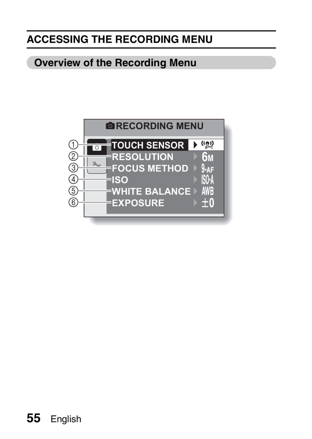 Sanyo VPC-S60 instruction manual Accessing the Recording Menu, Overview of the Recording Menu 