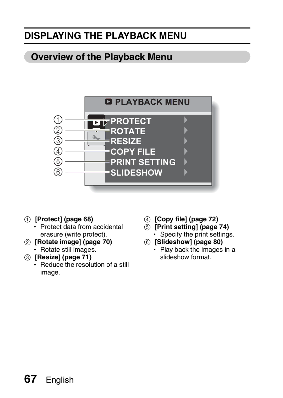 Sanyo VPC-S60 instruction manual Displaying the Playback Menu, Overview of the Playback Menu 