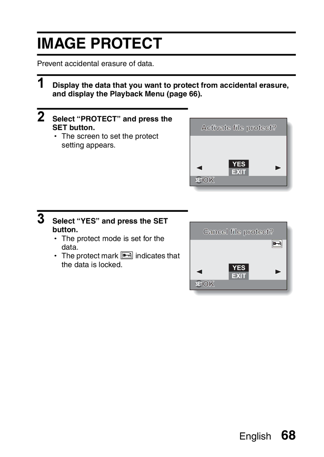 Sanyo VPC-S60 instruction manual Image Protect, Select YES and press the SET button 