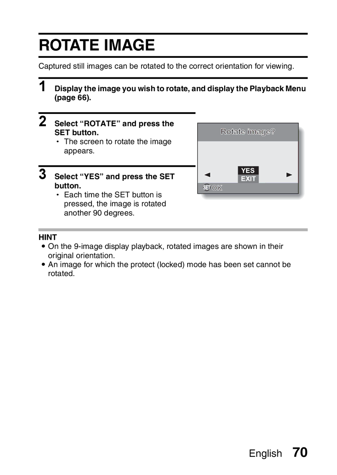 Sanyo VPC-S60 instruction manual Rotate Image 