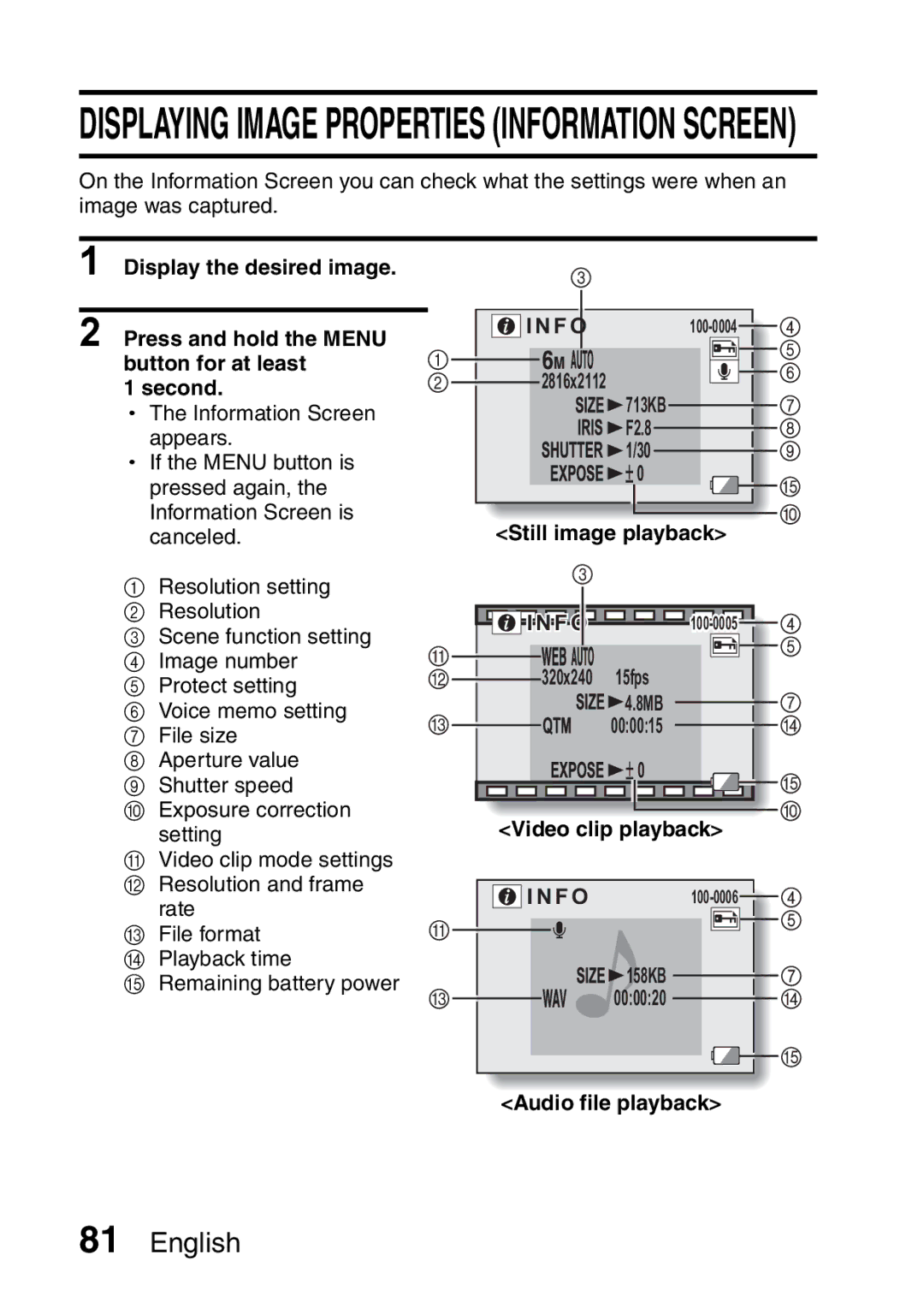 Sanyo VPC-S60 Display the desired image Press and hold the Menu, Button for at least, Second 713KB, Still image playback 