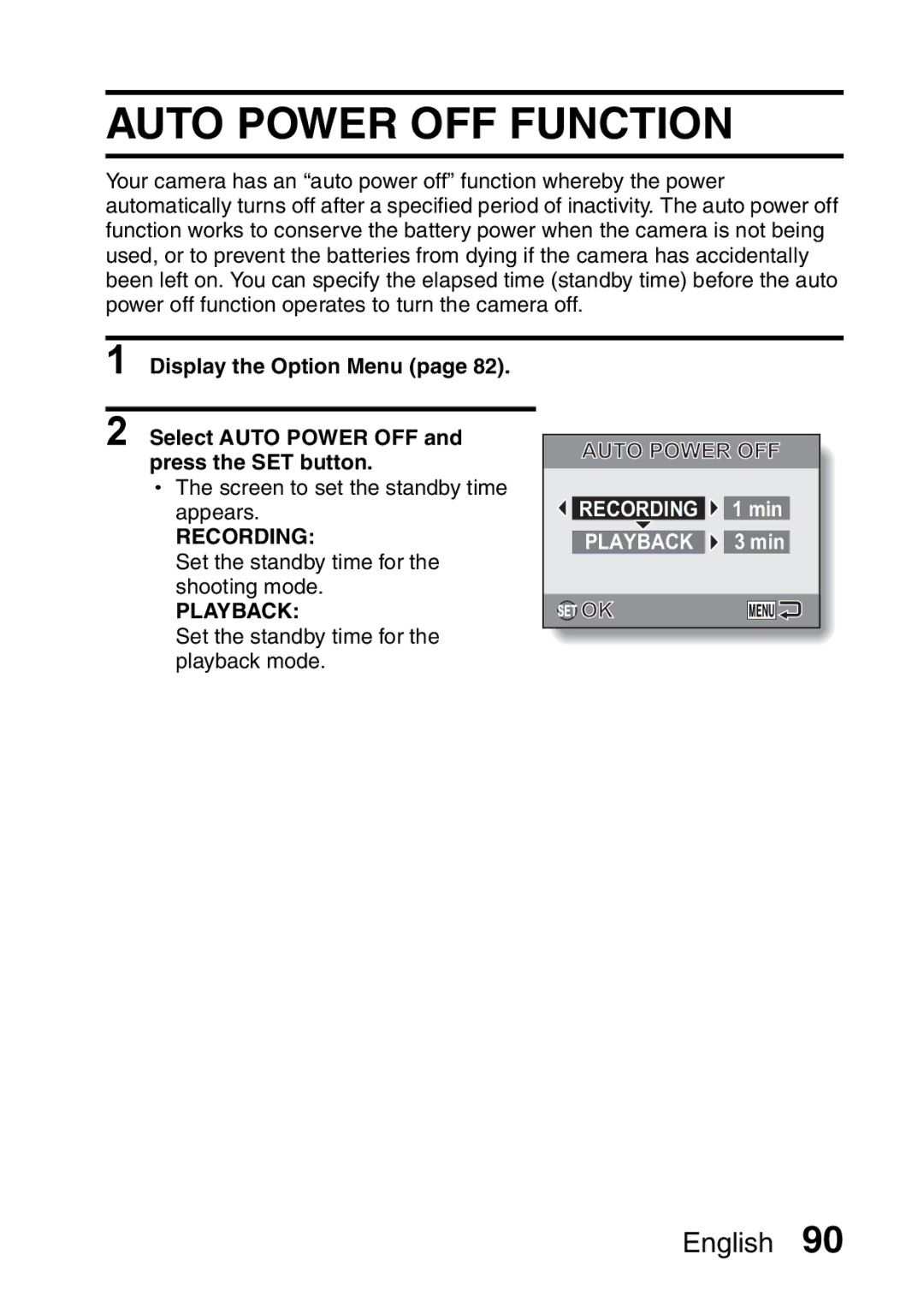 Sanyo VPC-S60 instruction manual Auto Power OFF Function 