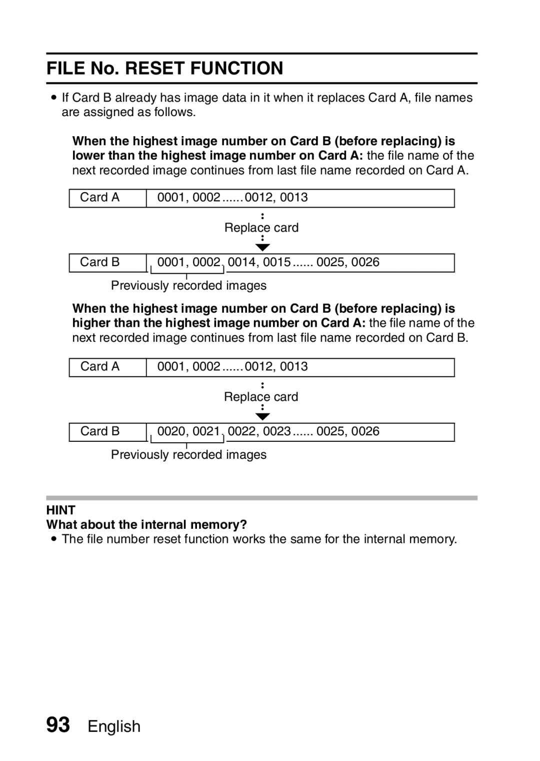 Sanyo VPC-S60 instruction manual File No. Reset Function, What about the internal memory? 