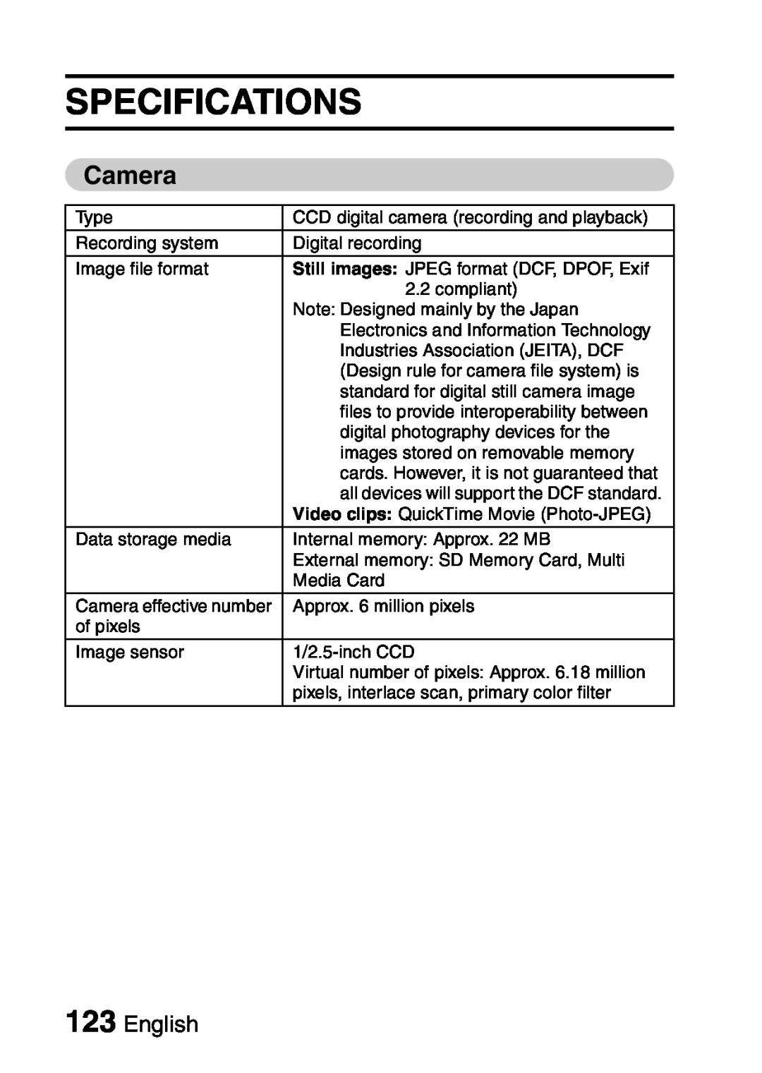 Sanyo VPC-S60 instruction manual Specifications, Camera, English 