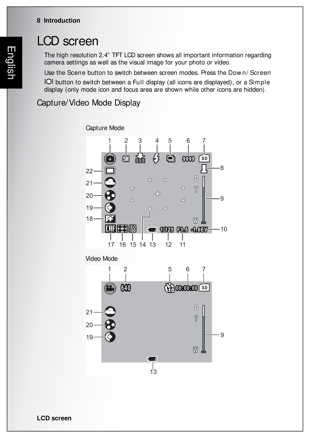 Sanyo VPC-S750 user manual LCD screen, Capture/Video Mode Display 