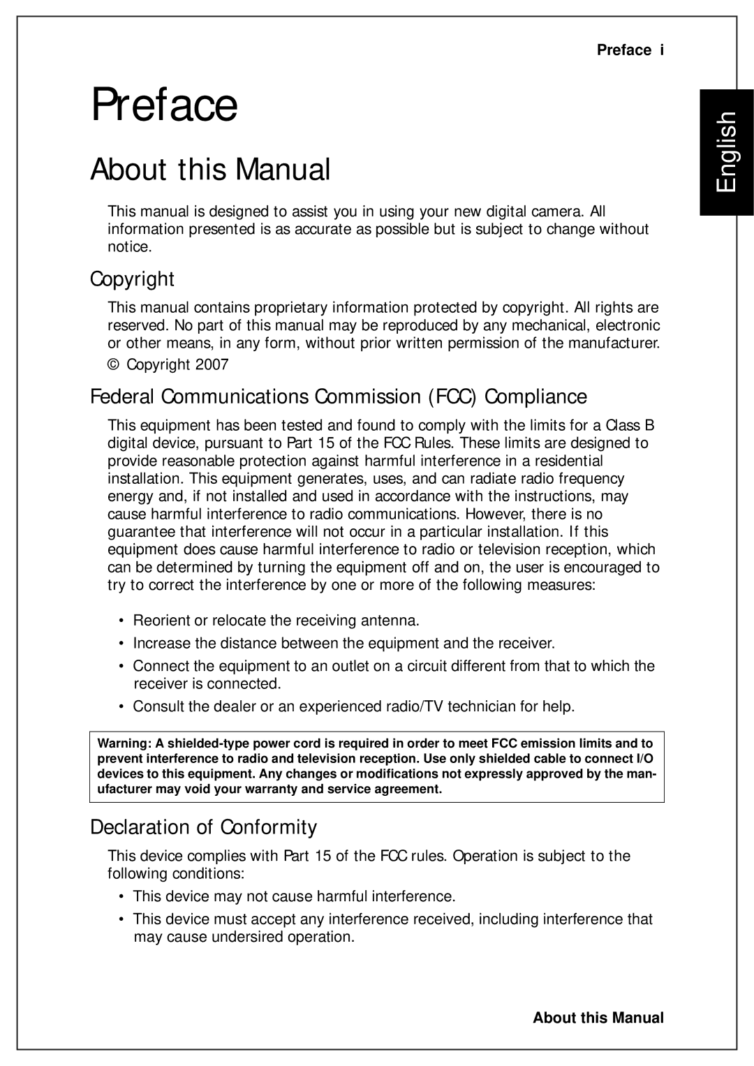 Sanyo VPC-S750 user manual Preface, About this Manual, Copyright, Federal Communications Commission FCC Compliance 