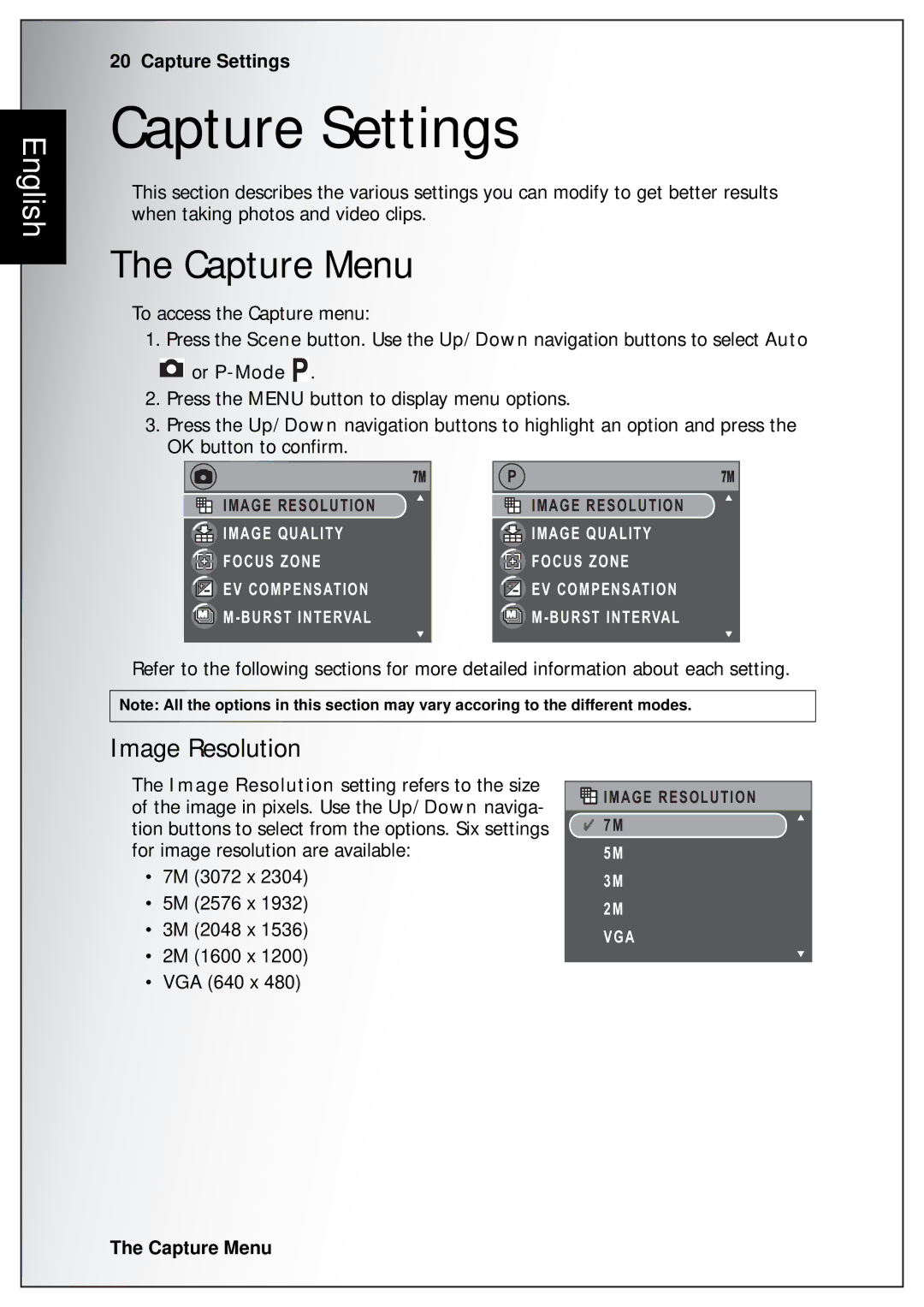 Sanyo VPC-S750 user manual Capture Settings, Capture Menu, Image Resolution 